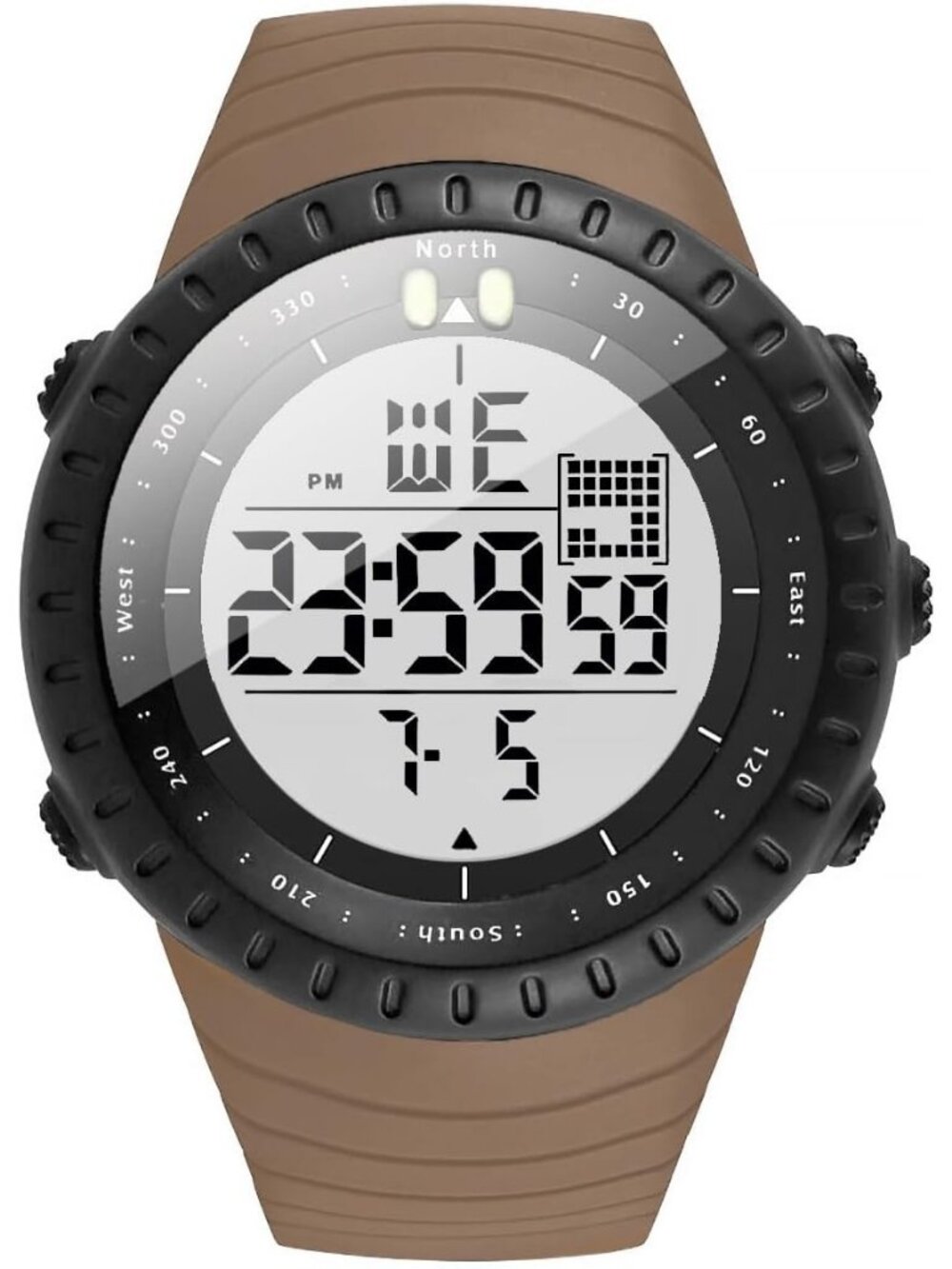 Men's Khaki White Analog Quartz Sports Outdoor Waterproof Military Digital Watch